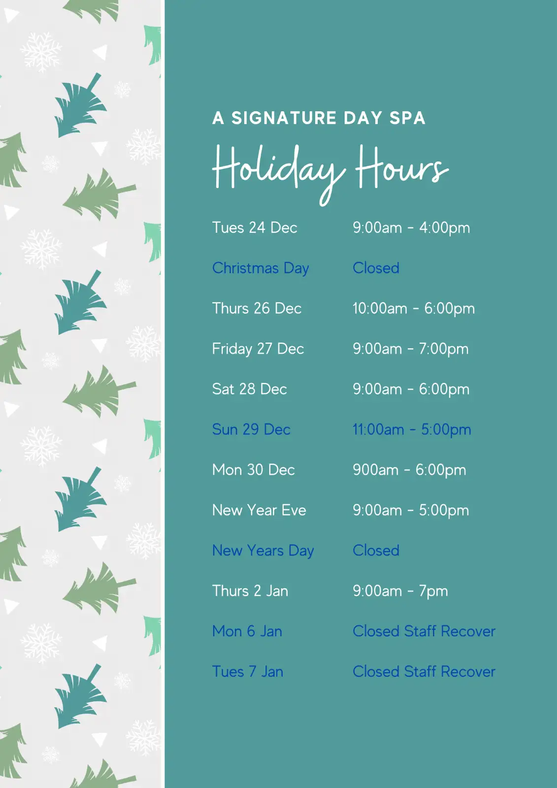 Holiday Hours